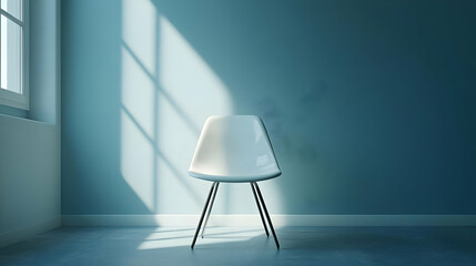 Minimalist Teal Room with Single White Chair 3D Illustration