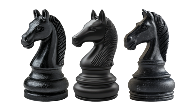 Black chess pieces on transparent background