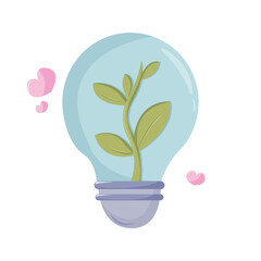 Ecological lamp with plants. Ecological concept. Love of nature. Isolated illustration for card, postcard, cover. EPS 10