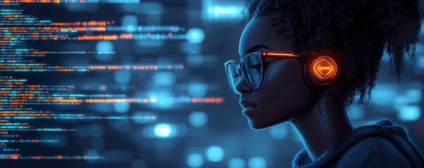 African American Woman Programmer. Girl Coding, Generative AI