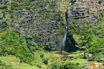 Flores island in the Azores archipelago Portugal Bacalhau waterfall