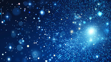 Obraz premium Abstract digital background with glowing particles and stars. Binary code. Futuristic for tech projects. High resolution.