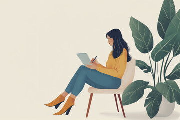 Woman Writing in a Cozy Indoor Space