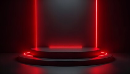 A Dramatic Dark Room with Red Neon Lighting Perfect for Theater Productions and Creative Stages