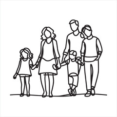 single one line family silhouette on white background
