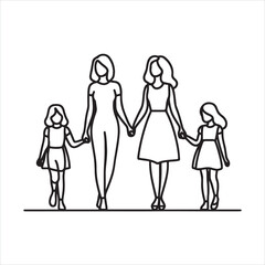single one line family silhouette on white background
