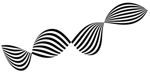 Abstract perspective line stripes in black colour with 3d dimensional effect isolated on white.