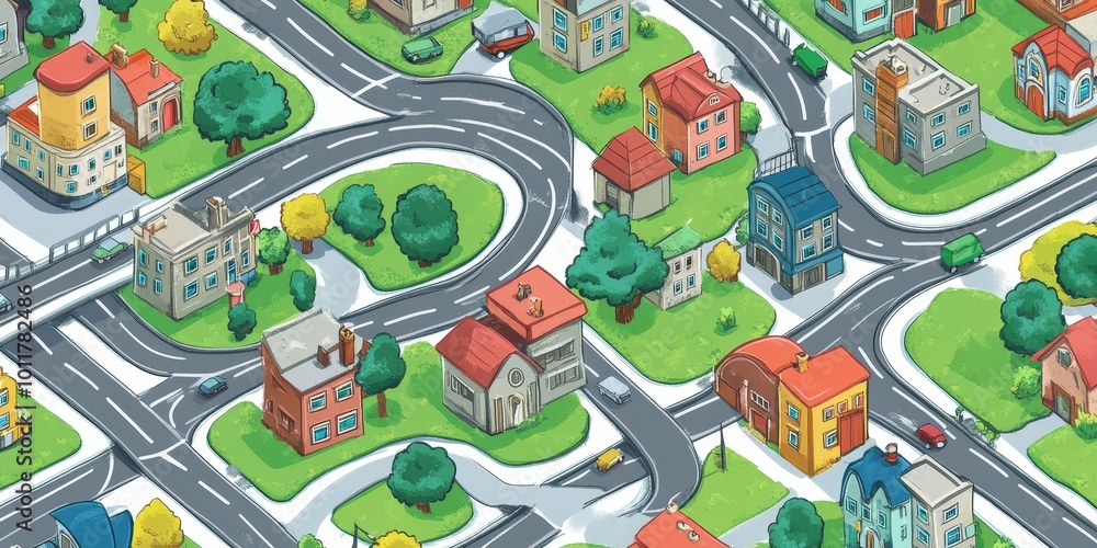 Poster cityscape with roads and bridges: create an image showcasing a vibrant cityscape with well-designed 