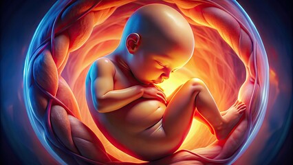 3D Sonogram Image of a Developing Baby in the Womb Showing Detailed Features and Anatomy