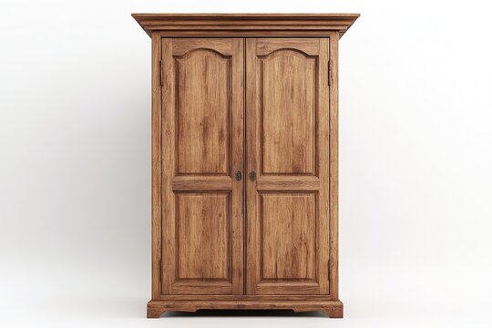 recommend clip art: White background with an isolated wooden wardrobe. Generative Ai