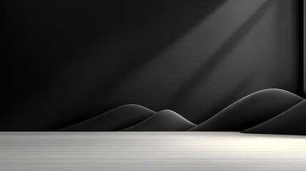 Abstract minimalist design showcasing smooth curves and shadows, creating depth on a sleek surface with dramatic lighting effects.