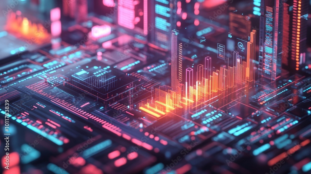 Poster futuristic data visualization and digital interface