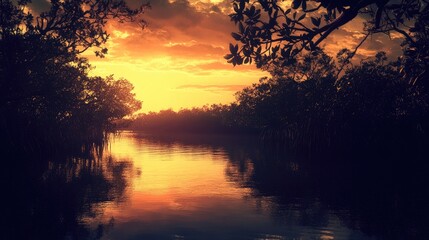 Obraz premium Serene Sunset Over Calm Water in Natural Environment