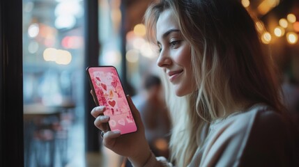 Social media entrepreneur matches users on dating app while holding smartphone, Generative AI