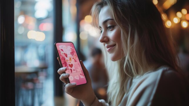 Social media entrepreneur matches users on dating app while holding smartphone, Generative AI