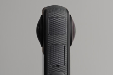 Close-up of 360 degrees camera with two lenses.