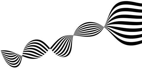 Abstract perspective line stripes in black colour with 3d dimensional effect isolated on white.