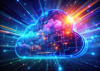 Obraz premium Abstract Cloud Computing Concept with Data Flow and Digital Information Storage Representation