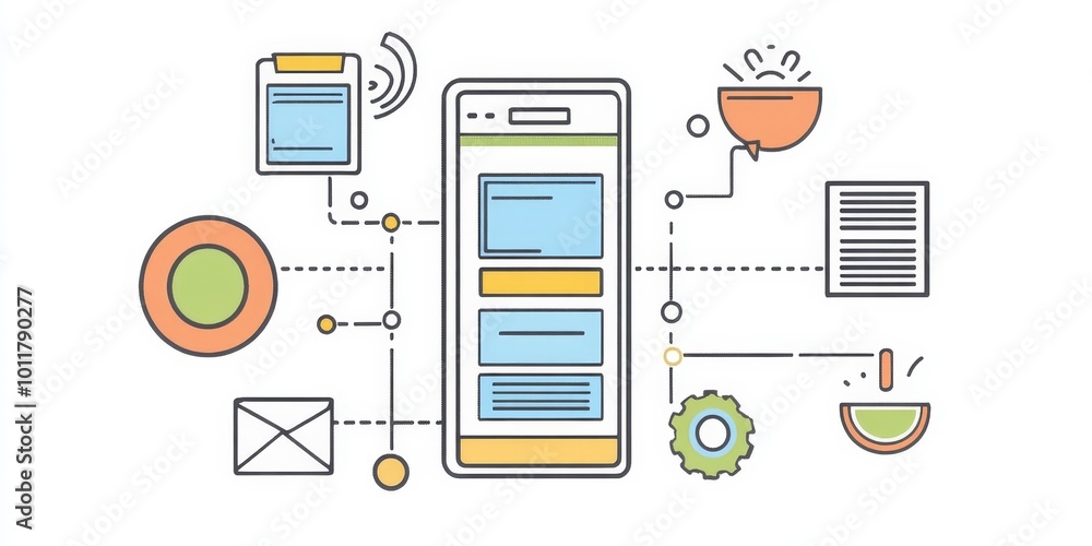 Poster Mobile App Development Process: Create a flowchart outlining the mobile app development process, including ideation, design, development, testing, and launch phases.