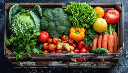 Organic food delivery with fresh produce, vibrant and healthy, Urban, Bright hues, Photograph, Green living