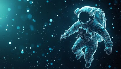 Astronaut floating in space with glowing particles