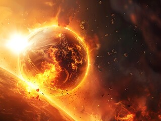 Fototapeta premium Massive Solar Flare Igniting Earth s Atmosphere in Apocalyptic Inferno