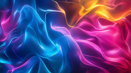 Obraz premium Fluid undulating structure of neon translucent waves in vibrant blue, pink, and yellow hues