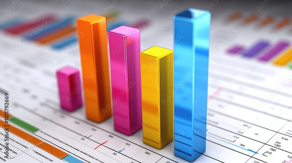 Aufkleber colorful 3d bar graph on financial document background