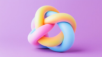 Fototapeta premium Single twisted smooth 3D knot shape with a matte pastel gradient finish on a purple background
