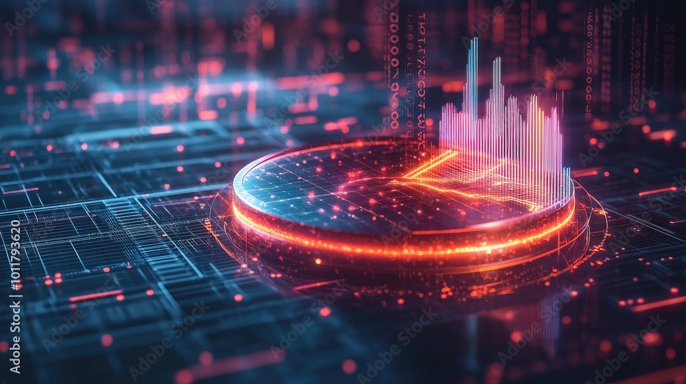 Poster futuristic data visualization with circles and bars