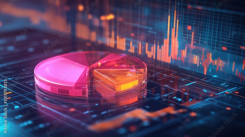 Poster colorful 3d pie chart and data visualization concept