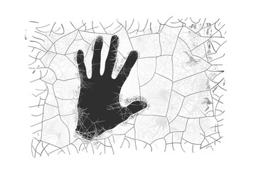 Obraz premium Coloring book illustration of a hand silhouette behind frosted glass spooky theme