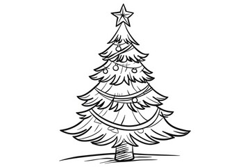 Coloring book illustration of a simple Christmas tree outlined on white