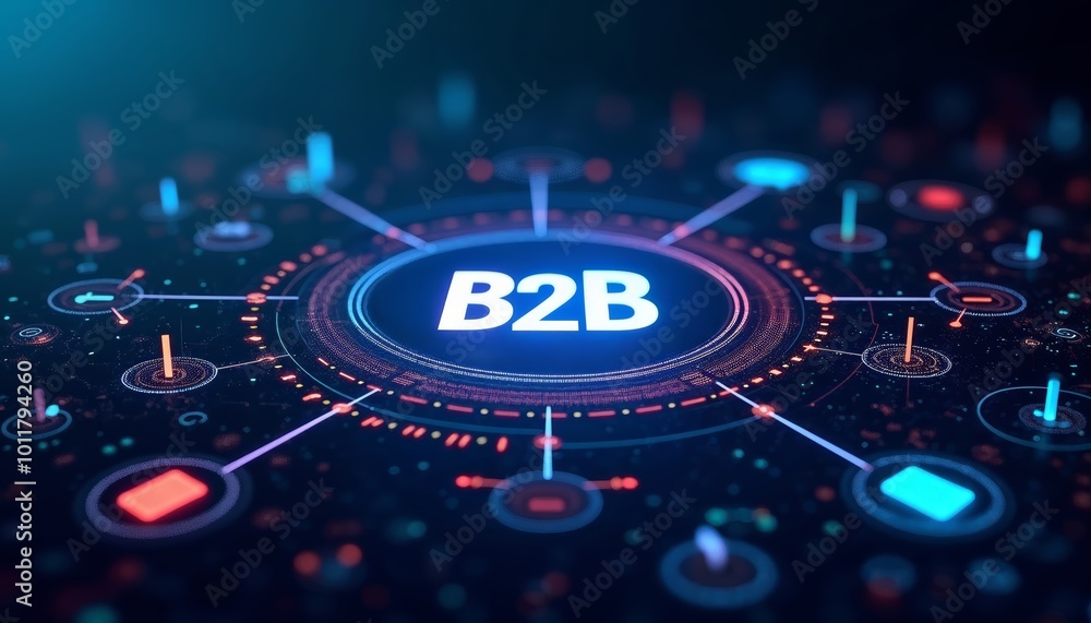 Poster futuristic digital interface featuring b2b with technological elements for business applications
