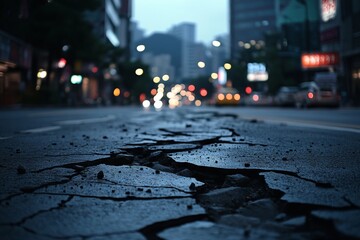 Urban Cracks at Dusk in Downtown Seoul. AI generated illustration