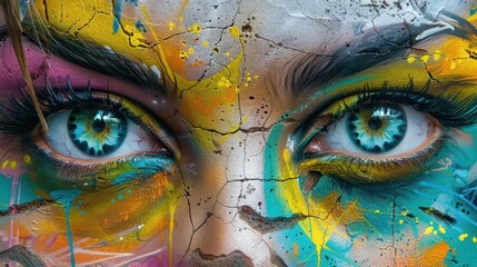 Urban street art culture with vibrant murals, dynamic and artistic, Urban, Bright hues, Photograph, Public art