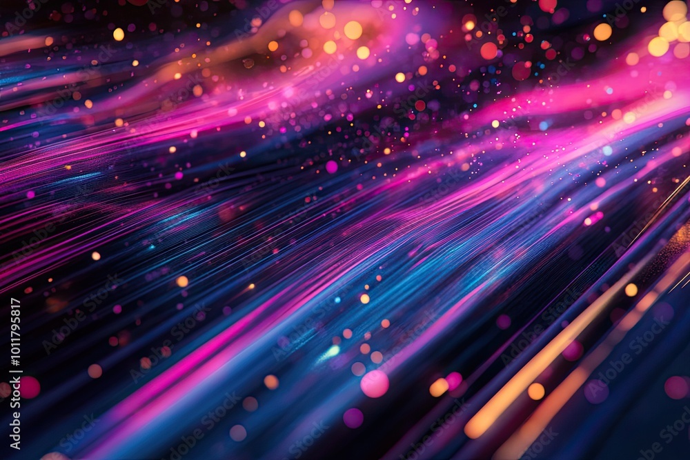 Poster an abstract image featuring vibrant colors and dynamic light trails, creating a sense of motion and 