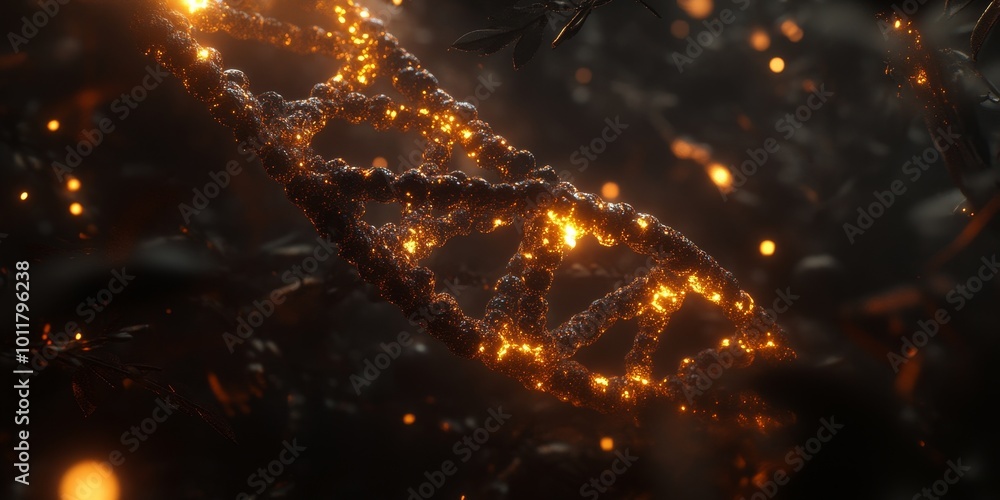 Poster molecular network of genes: illustrate a network of genes and molecules connected by strands of dna,