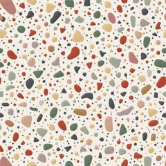Colorful terrazzo texture with diverse shapes and vibrant hues, modern design for backgrounds copy space
