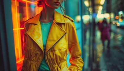 Obraz premium Urban street style photography with dynamic scenes, stylish and vibrant, Fashion, Bright hues, Photograph, City life