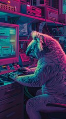 A computer monitor shows a koala sitting at a keyboard
