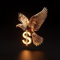 Fototapeta premium A majestic golden eagle soaring above a shiny dollar sign, symbolizing wealth and freedom in a striking design.