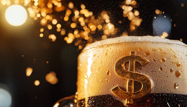 A refreshing beer mug with a dollar sign, symbolizing wealth and celebration. Perfect for finance or food-related themes.