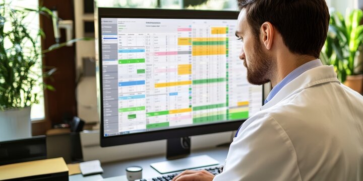 Scheduling Appointments: Create an image of a receptionist inputting patient information into a scheduling system on a computer, emphasizing efficiency in managing appoin
