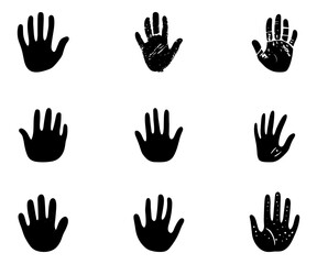 Obraz premium Handprint icon set. Handprint icon of people for symbol and sign. Sign and symbol of hand for graphic resource design. Icon sheet of handprints vector illustration 