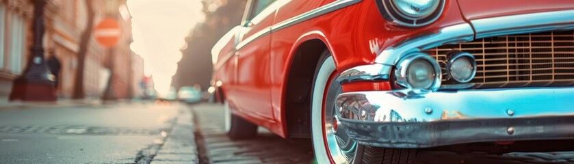 Vintage car culture with nostalgic designs, stylish and dynamic, Urban, Soft tones, Photograph, Automotive heritage