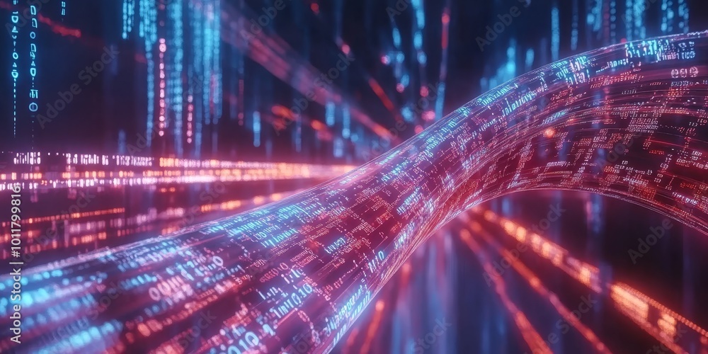 Aufkleber DNA Data Flow: Depict a flowing stream of digital data interwoven with a DNA strand, representing the connection between genetics, biotechnology, and data science.