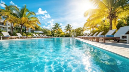 Fototapeta premium Serene Tropical Poolside Escape with Palm Trees