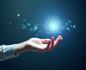 the human hand touches virtual reality , the concept of artificial intelligence interaction with humans
