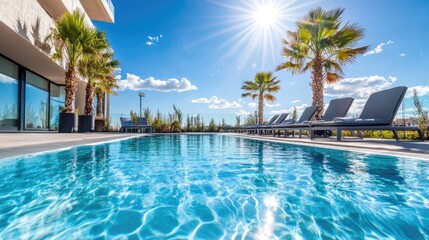 Serene Poolside Oasis Under Bright Sunlight